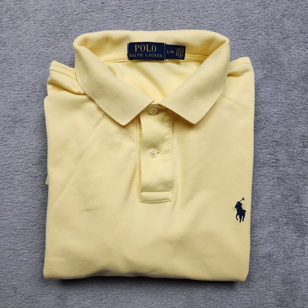 Polo Ralph Lauren Mens L Yellow Polo Shirt 100% Cotton Classic Pony Logo Casual